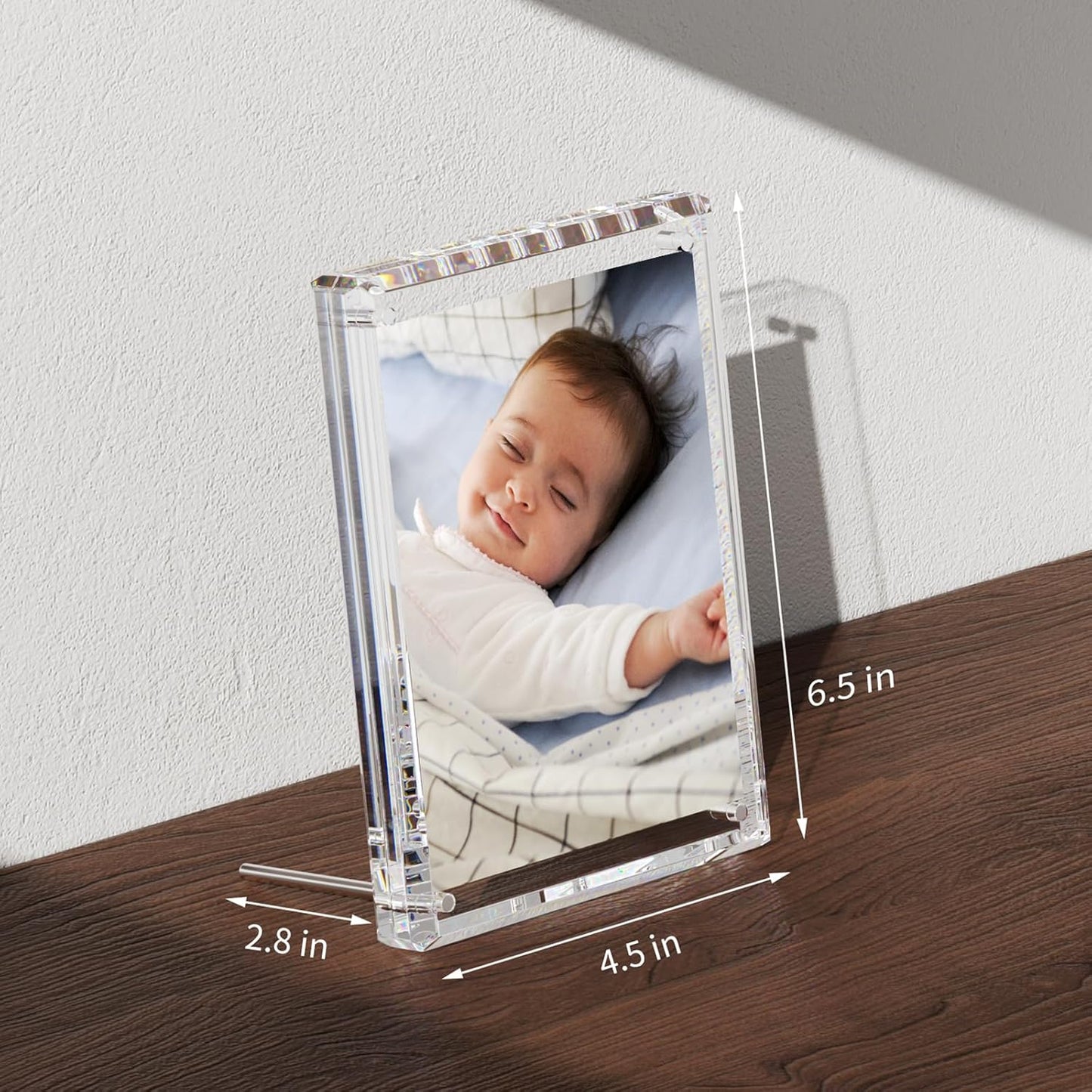 NIUBEE Picture Frames 5x7 Acrylic, Clear Photo Frame for Living Room, Diamond Edge Design, Magnetic Family Thick Desktop floating Frame, 3 Pack