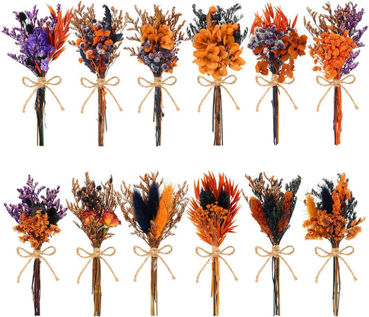 12/24 PCS Charming Dried Flowers Bouquet for Vase Various Dried Wildflowers with Stems Mini Handmade Wildflowers Natural Real Flowers Bulk Flowers Craft (Colorful World, 12PCS)