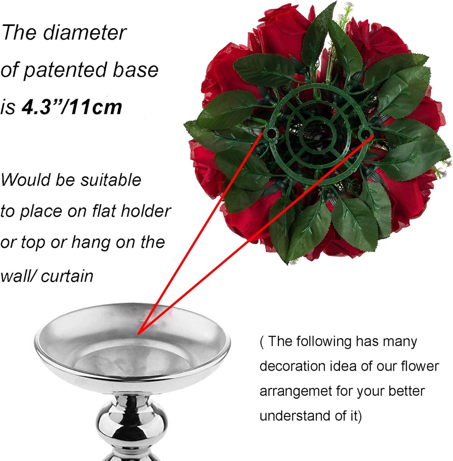 BLOSMON Flower Centerpieces for Tables Wedding: 10 Pcs Crimson Red Artificial Rose Flowers Balls Decoration - 9.5 Inch Fake Silk Kissing Floral Arrangement for Home Party Event DIY Decor