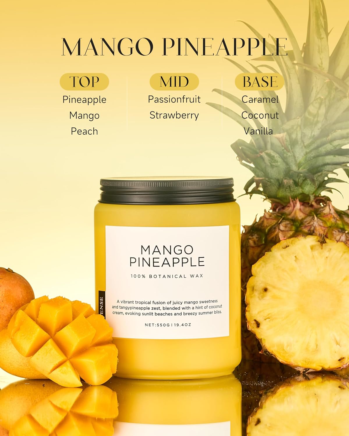 M&SENSE Mango Pineapple Scented Candle, 19.4oz Non Toxic Natural Soy Wax 110 Hours Long Lasting Burn Fruit Scent Summer Gifts for Housewarming, 2 Wick Aromatherapy Candle for Women Men Family Friends
