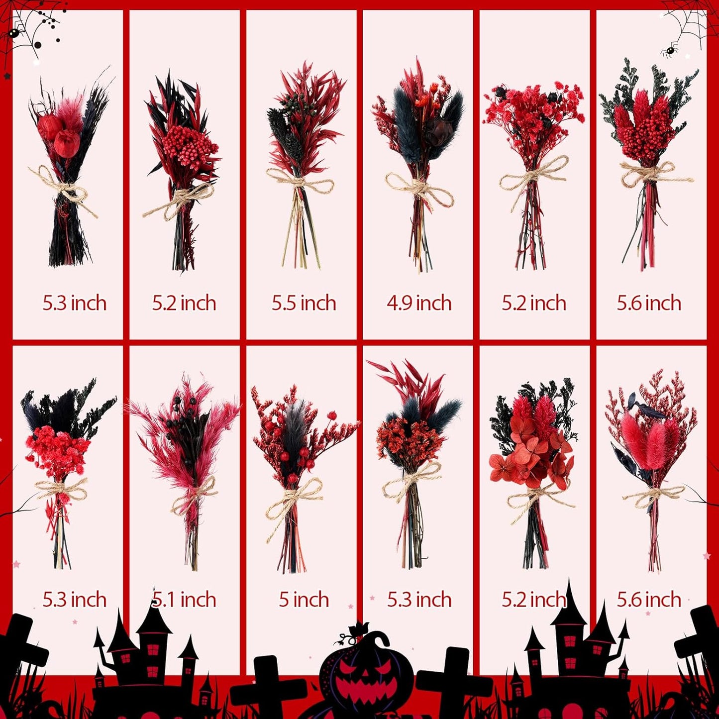 10/12/24/36 Pack Mini Dried Flowers for Vase Wedding Various Mini Bouquet Dried Small Wildflowers Natural Flowers Bulk for Crafts DIY Decor (12, Halloween Color3)