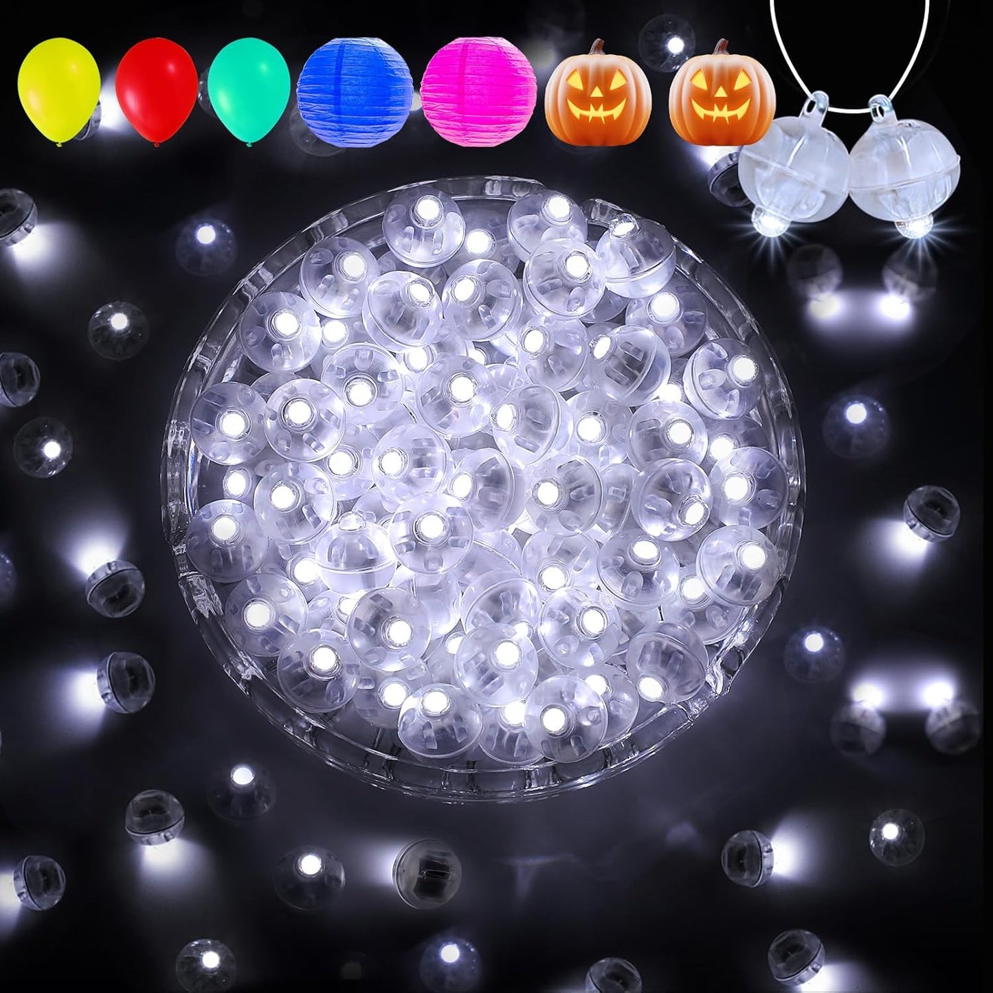Aogist 100Pcs Balloon Lights with Hook,Long Standby Time,Waterproof Mini Light for Birthday Party Wedding Christmas Halloween Easter Decorative (Flash, Cool White)