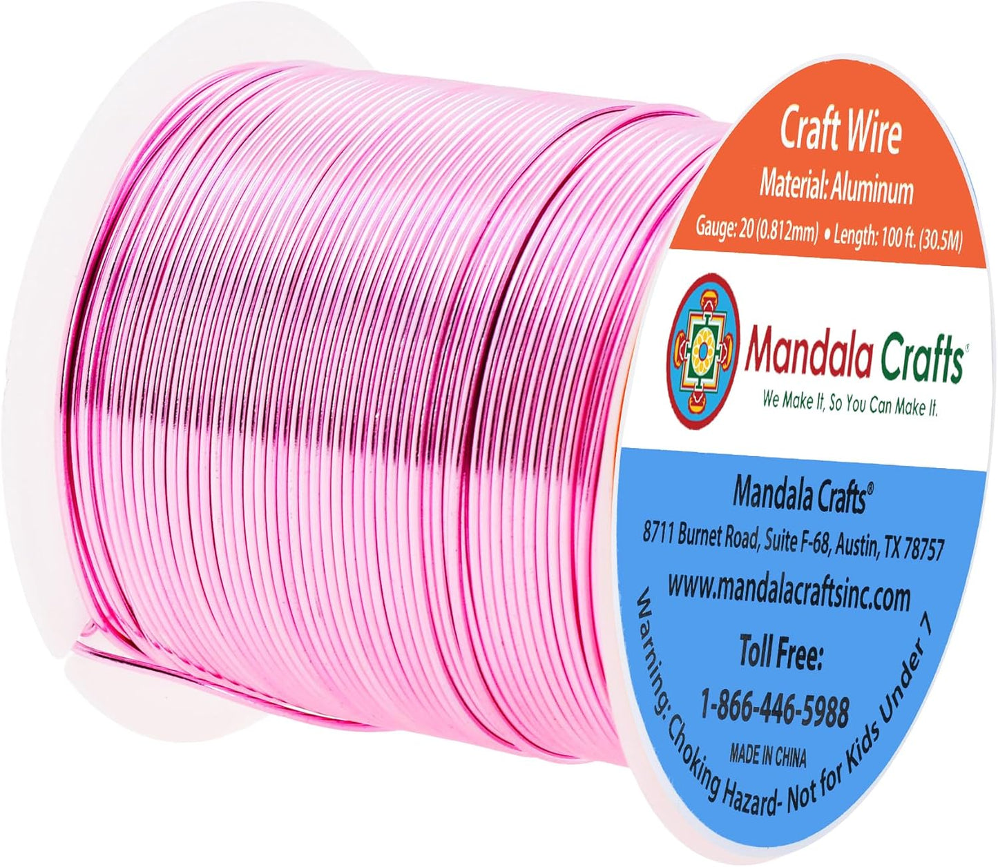 Mandala Crafts 20 Gauge Anodized Aluminum Craft Wire for Jewelry Making - 100 FT Colored Flexible Pink Wire - Bendable for Bonsai Armature Crafting Sculpting