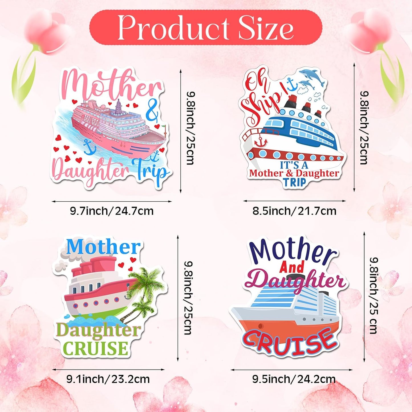 Hoteam 4 Pcs Mother Daughter Cruise Door Decorations Magnetic Large Cruise Ship Door Magnets Funny Waterproof Nautical Magnets for Carnival Cabin Stateroom Fridge Car