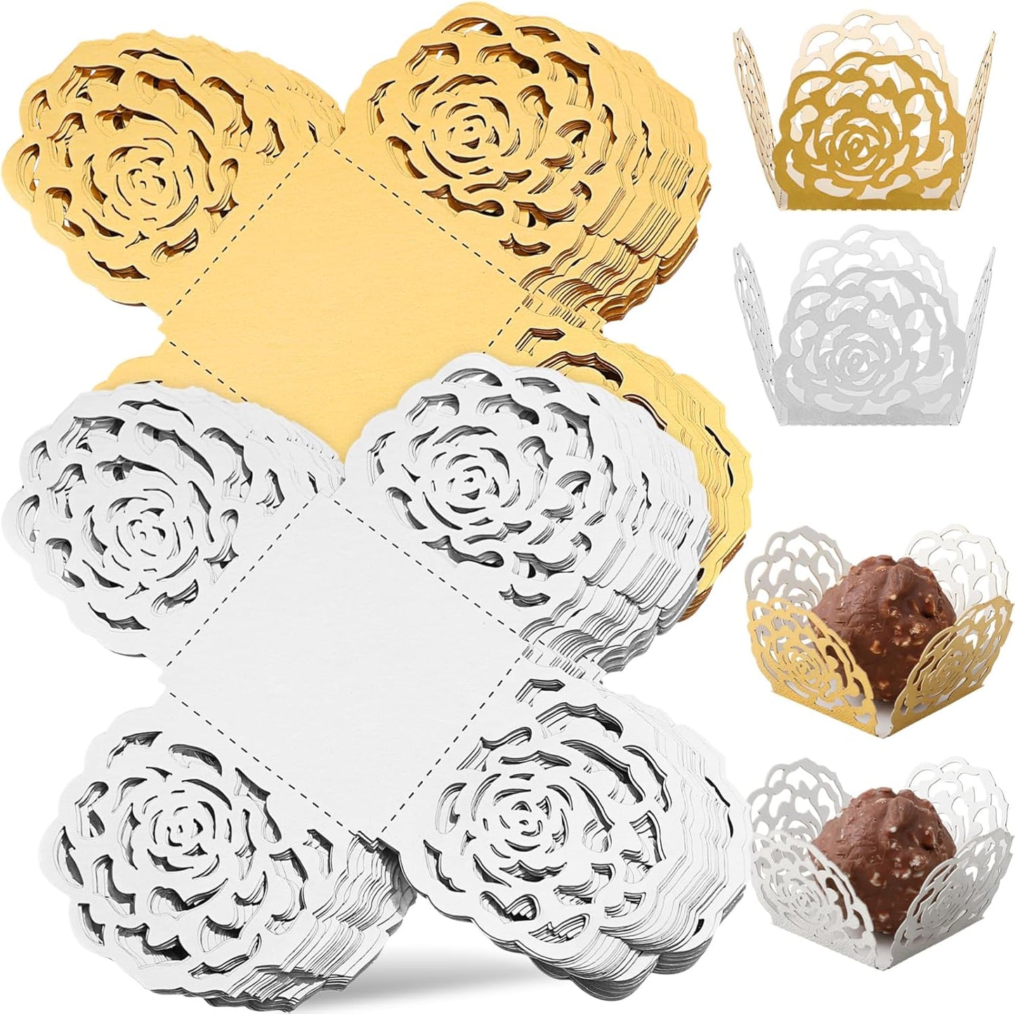 100Pcs Truffle Wrapper Liners, Paper Mini Cupcake Liners Chocolate Candy Transfer Sheets, Peanut Cupcake Wrappers Dessert Tray Muffin Baking Cups for Birthday Wedding Decoration