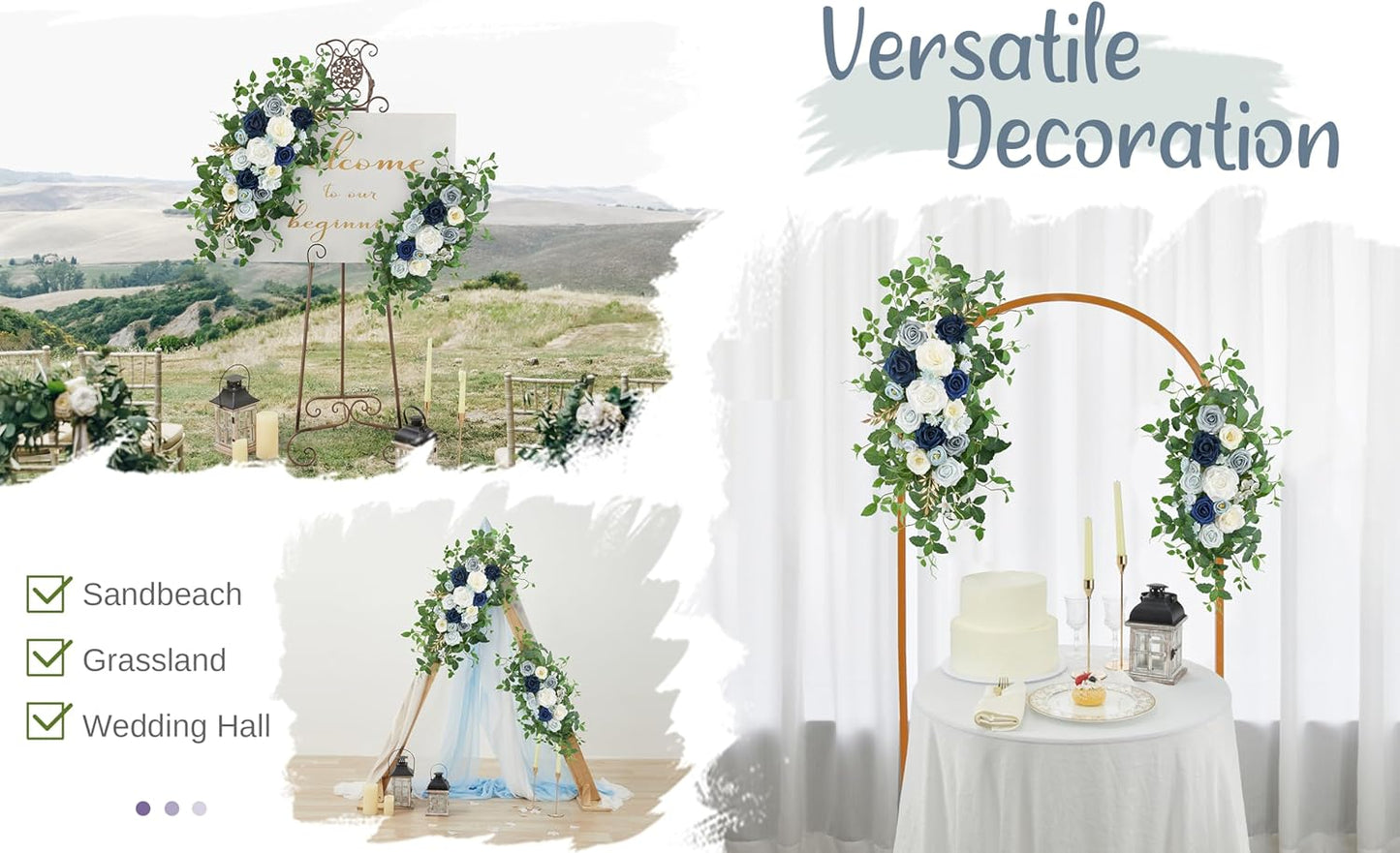 Arch Flower Kit of 2 - Artificial Floral Swag for Wedding Welcome Sign, Reception Ceremony Signs, Chair Decor (Dusty Blue & Ivory)