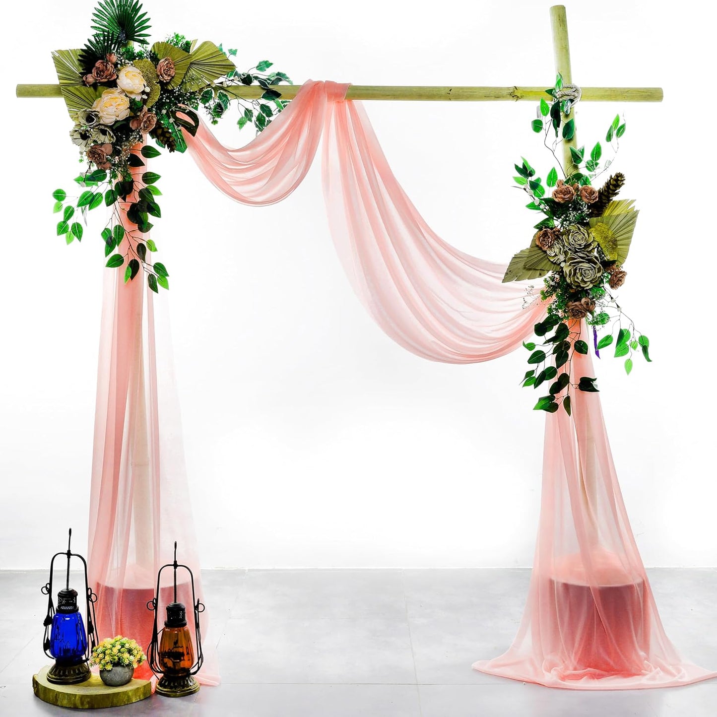 VDS Pack of 2 Panel (30 Inch X 40 Feet) Wedding Arch Draping Fabric Sheer Chiffon Fabric Drapery for Wedding Ceremony Reception Swag Backdrop Canopy Chuppah ARBO Altars Decoration (Peach)