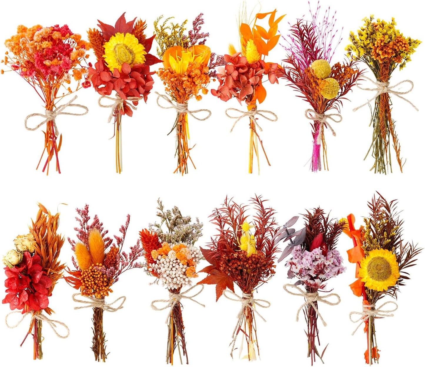 10/12/24 Pack Dried Flowers for Vase Various Mini Bouquet Dried Small Wildflowers Natural Real Flowers Bulk for Crafts DIY Wedding Decor (12, Autumn Color)