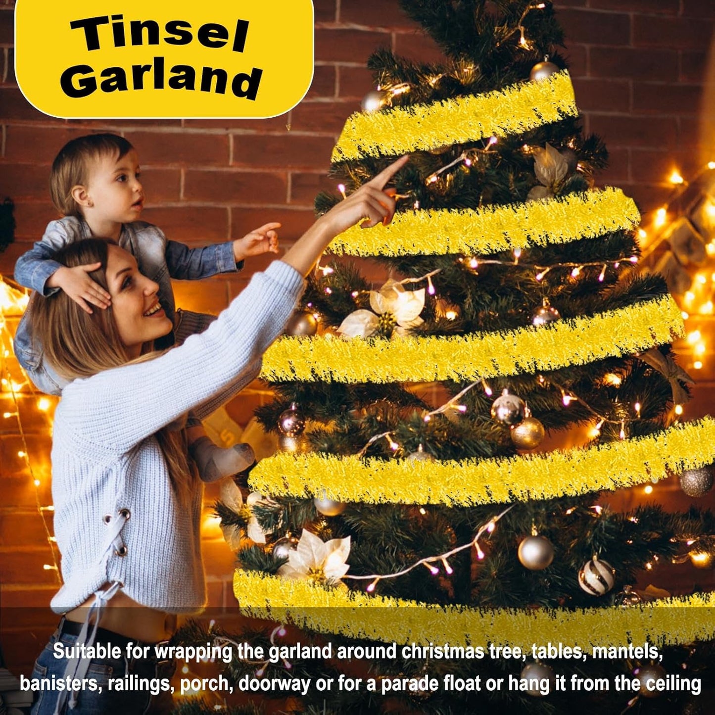 50 Feet Christmas Foil Fringe Banner Metallic Tassle Garland Metallic Backdrop Parade Floats Shiny Hanging Ceiling, Valentine's, Wedding, New Year Party Decorations(2" x 50', Macaron Yellow)