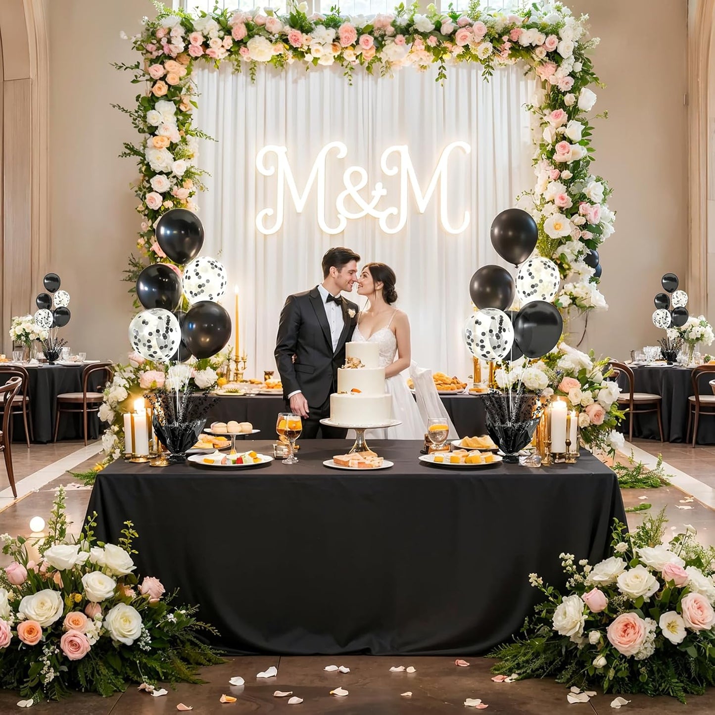 2 Set Black Balloon Table Centerpieces for Birthday Parties, Balloon Stand Kit with Black Balloons for Table Decoration