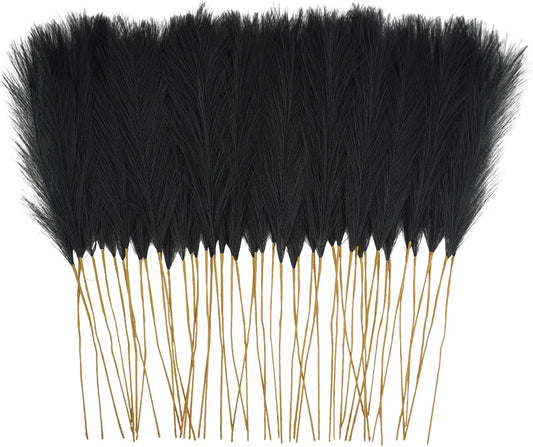 50pcs Faux Pampas Grass, 21.6" Short Artificial Pompous Grass Floral Fake Pompas Grass Branches Vase Filler Flower Arrangement for Home Wedding Boho Decor, Black