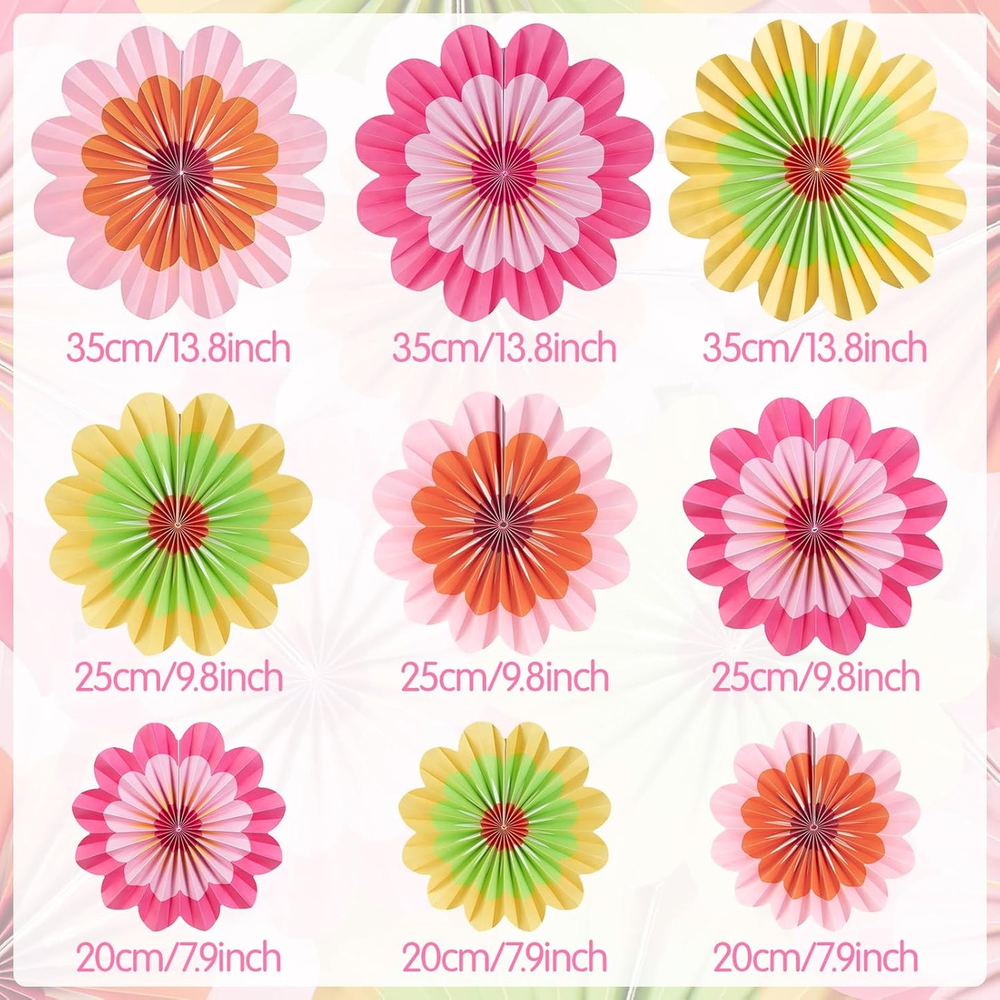 SUNBEAUTY 9 PCS Paper Flowers Decorations Hanging Carnival Paper Fans Decorations Flower Paper Fans Paper Floral Backdrop Spring Decorations