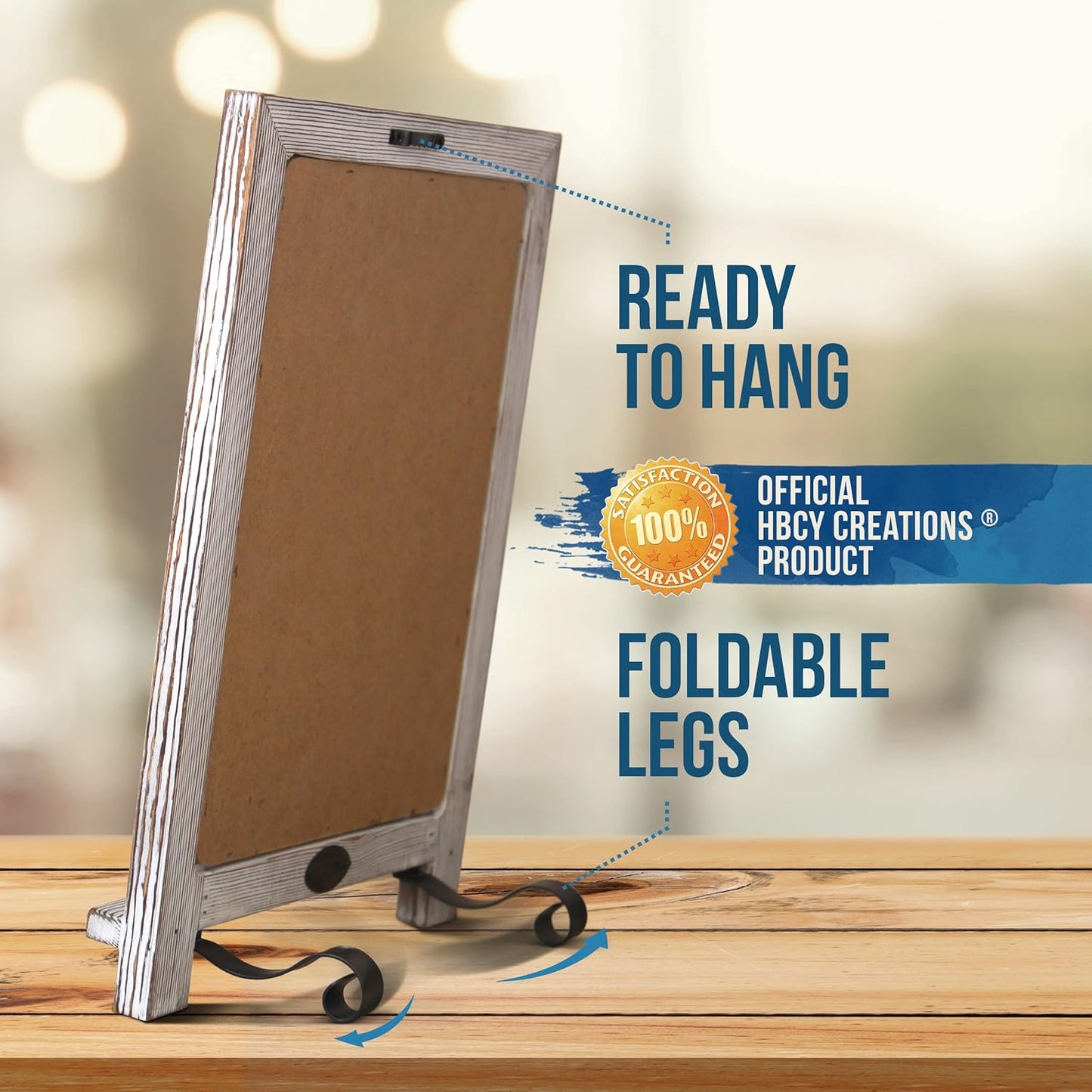 HBCY Creations Rustic Whitewash Tabletop Chalkboard Sign / Hanging Magnetic Wall Chalkboard / Small Countertop Easel / Kitchen Memo Board, 9.5" x 14", for Weddings, Birthdays, Baby Announcements