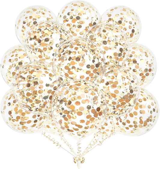 50pcs Light Gold Foil Confetti Balloons,12 inch Latex Balloon with Light Gold Confetti Inside for Birthday Family Party Wedding Party Baby Shower Decoration Supplies