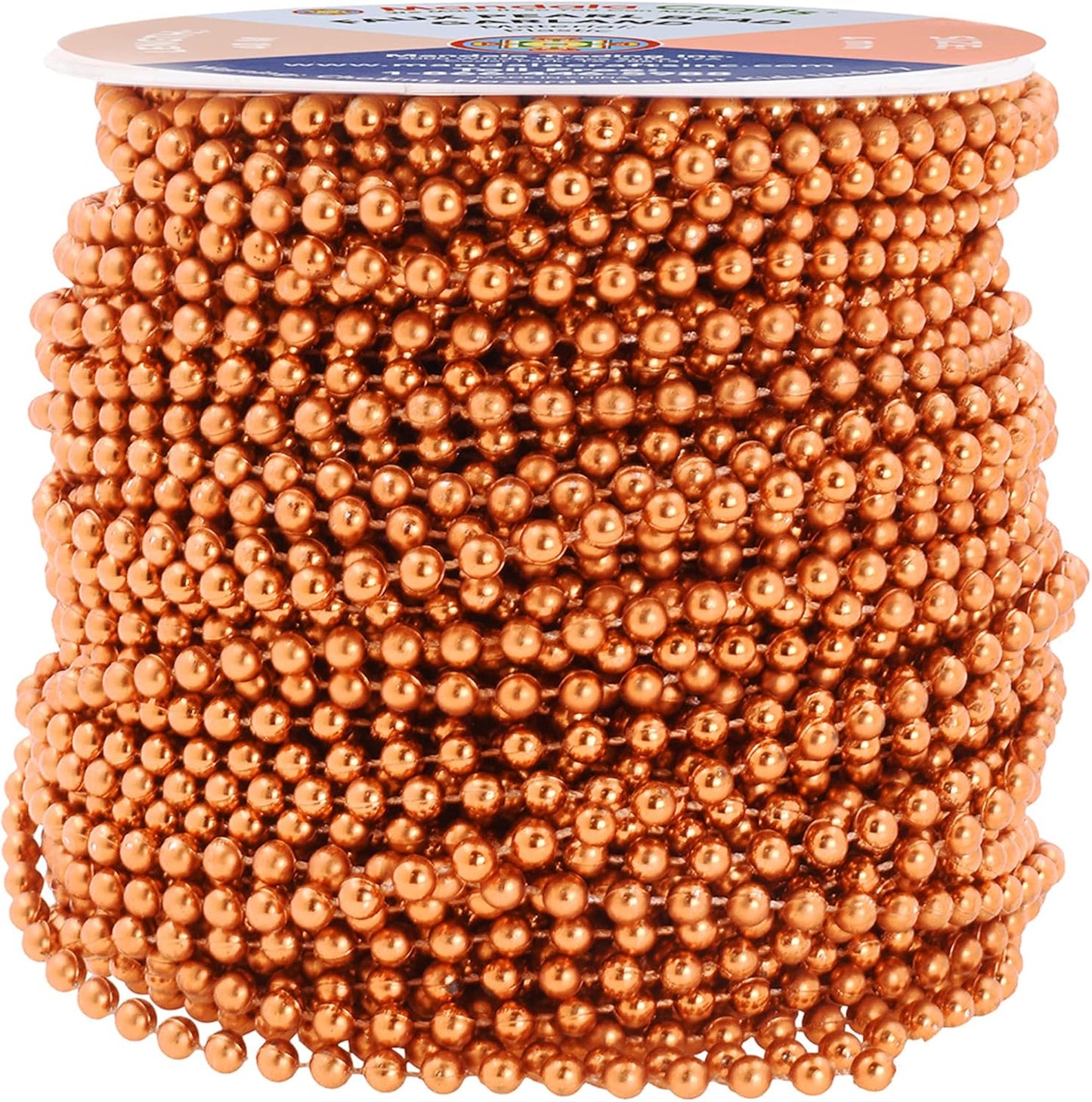 Mandala Crafts 4mm Faux Copper Pearl Beads Roll - 44 Yards Strand of Fake Pearls Chain Garlands Spool String for Christmas Tree, Wedding, Party, Vases, DIY Decoration