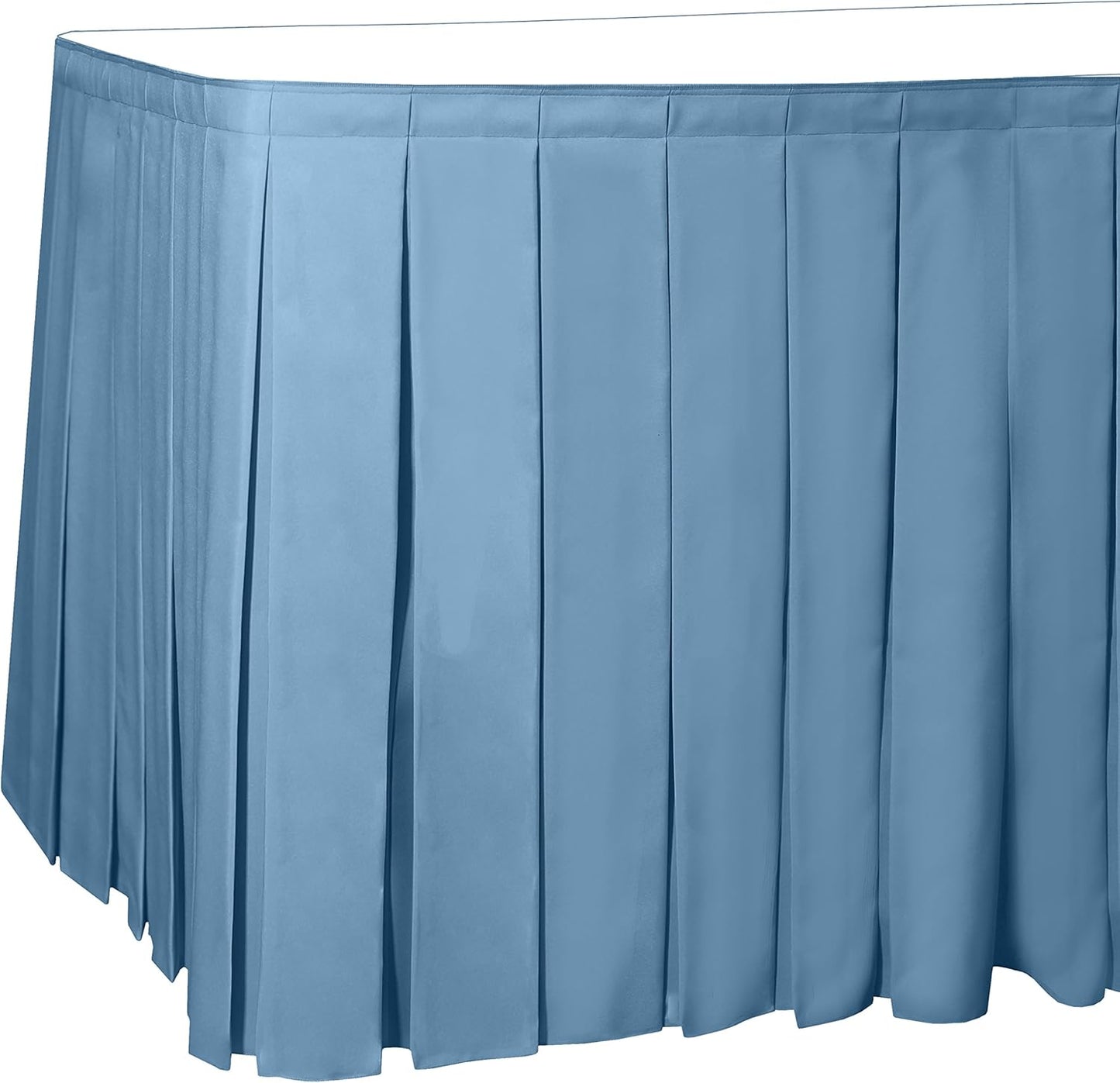Ultimate Textile Pleat Polyester Fabric Table Skirt - Machine Washable Flame Resistant with Clips for Events, Weddings & Trade Shows, Cut & Sewn in Paterson, NJ - Light Blue, 17' Box Pleat