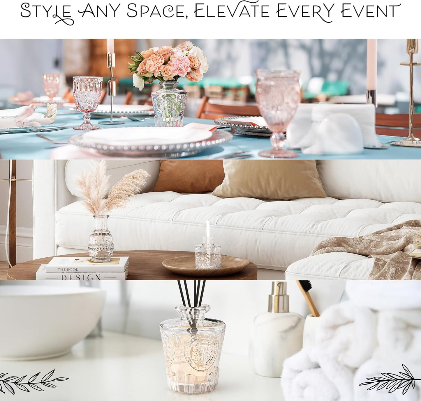 Gather & Bloom Creations 5 Piece Mini Bud Vase Set – Clear Glass Small Vases in Unique Shapes & Sizes for Flowers, Fairy Lights, Wedding Table Centerpieces, Vintage-Inspired Home Décor