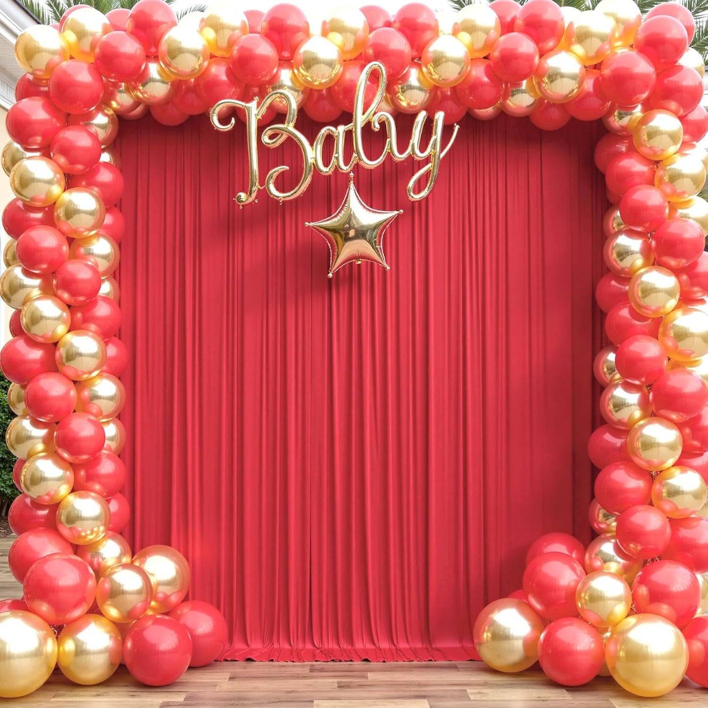 20ft x 15ft Red Wrinkle Free Backdrop Curtains for Parties,Silky Polyester Fabric Wedding Ceiling Drapes, 4 Panels 15ft Photo Back Drop Drapes for Baby Shower Photography Stage Background Cloth