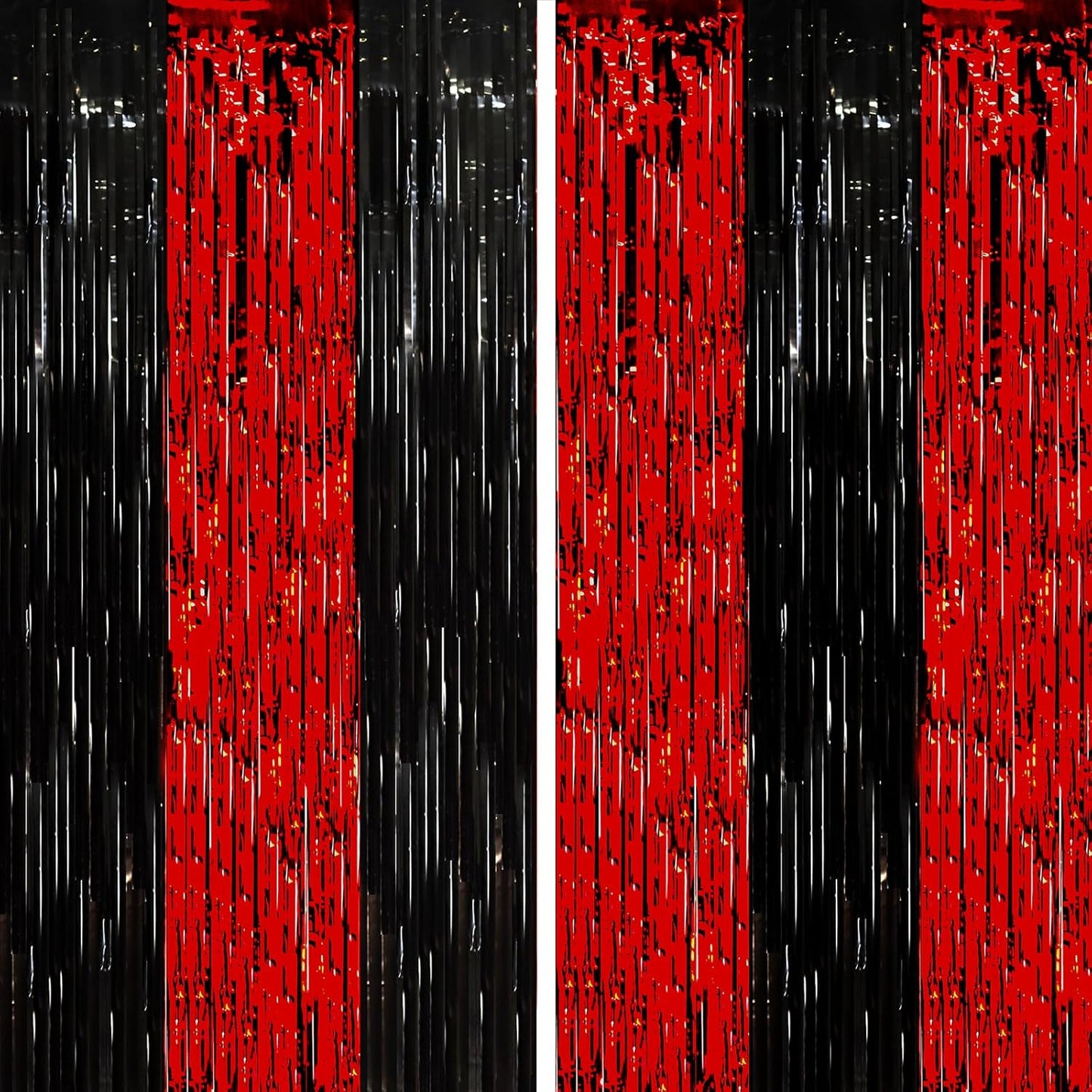 2 Pack Red and Black Tinsel Foil Fringe Curtains, Red and Black Party Decorations, Metallic Tinsel Party Streamers Backdrop for Halloween Birthday Red Carpet New Years Party Decorations