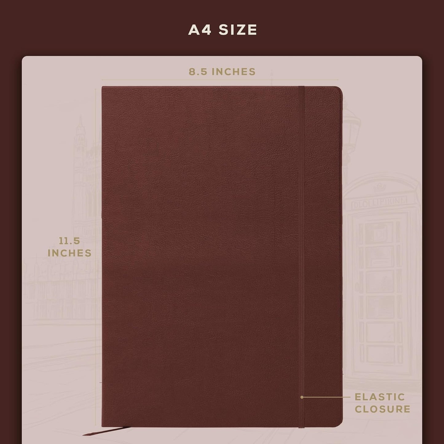 Beechmore Books A4 Sketchbook – 8.5x11 Premium Vegan Leather Bound Large Sketch Book Hardcover with 156 Thick 160gsm Perforated Ivory Pages, Blank Sketch Pad, Gift Boxed, Back Pocket, Ribbon Bookmark