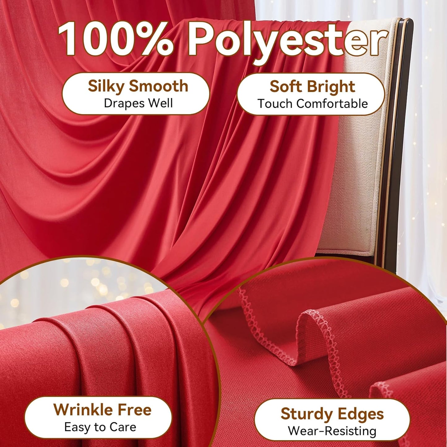 30ft x 15ft Red Wrinkle Free Backdrop Curtains for Parties,Silky Polyester Fabric Wedding Ceiling Drapes, 6 Panels 15ft Photo Back Drop Drapes for Baby Shower Photography Stage Background Cloth