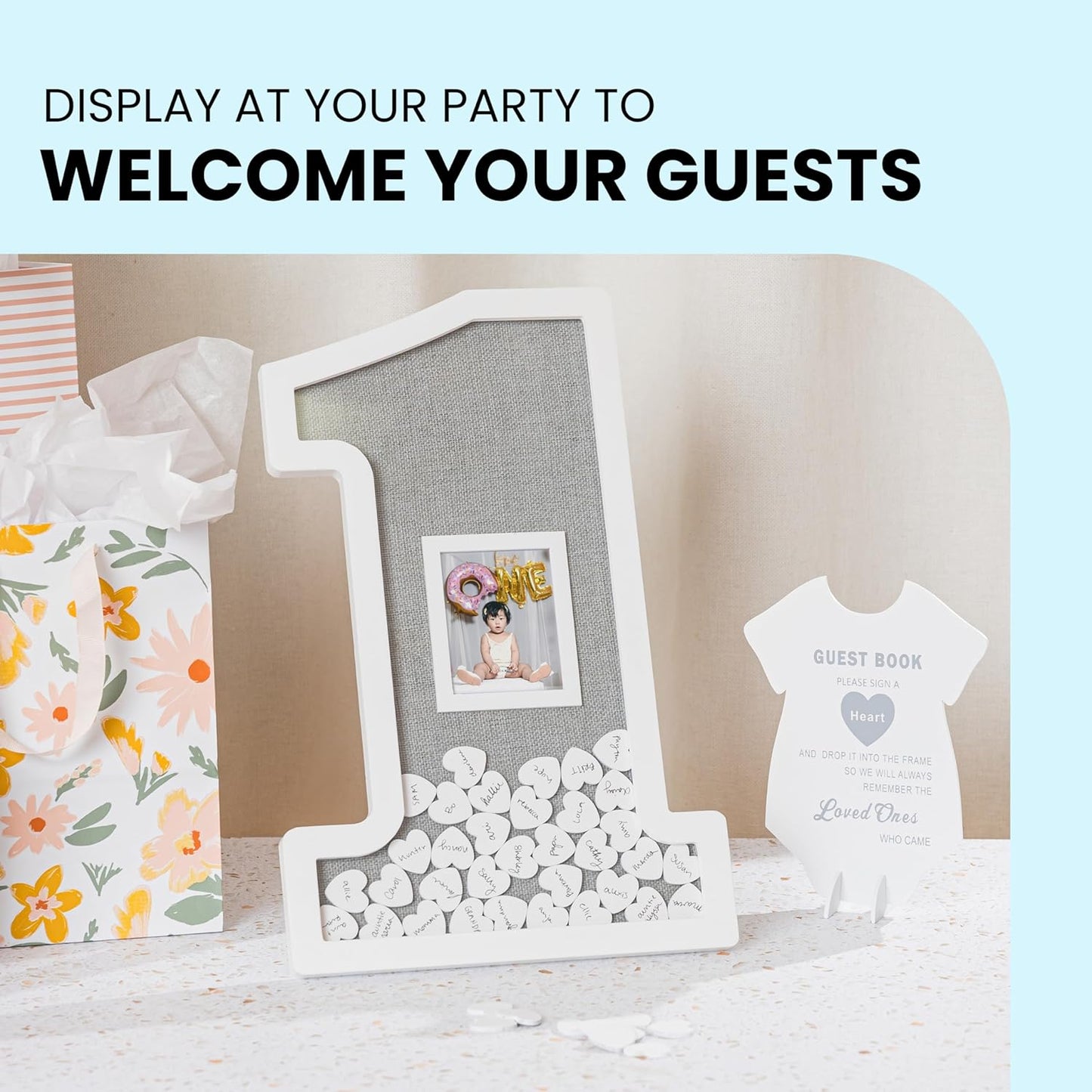 GLM Adorable First Birthday Decorations - Guest Book Alternative for a 1st Birthday Celebration, 1st Birthday Boy or Baby Girl 1st Birthday Decorations