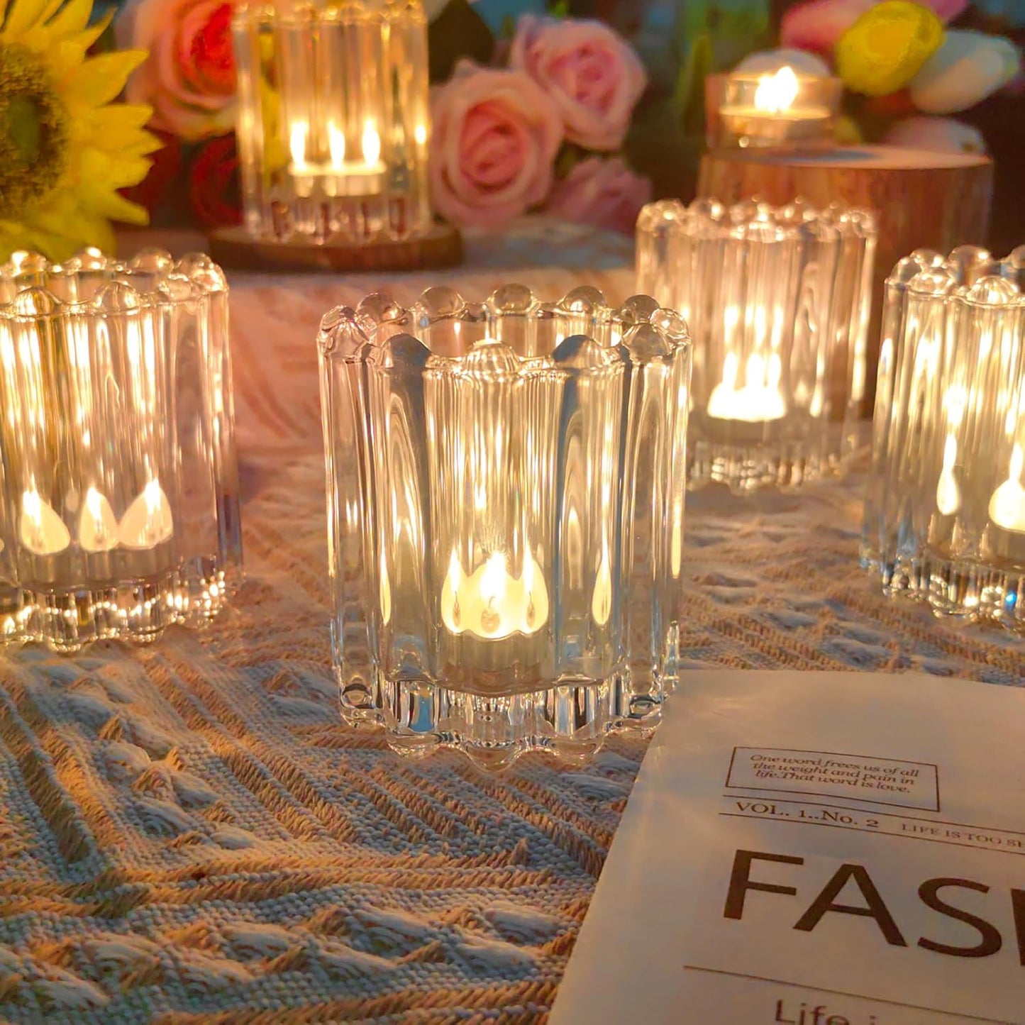 GOLDEAL 24Pcs Clear Glass Votive Candle Holders, Heavy-Duty Extra Thick Tealight Holders with High Transparency, Tea Candle Holders Bulk for Wedding, Party, Dinner, Home Table Decor