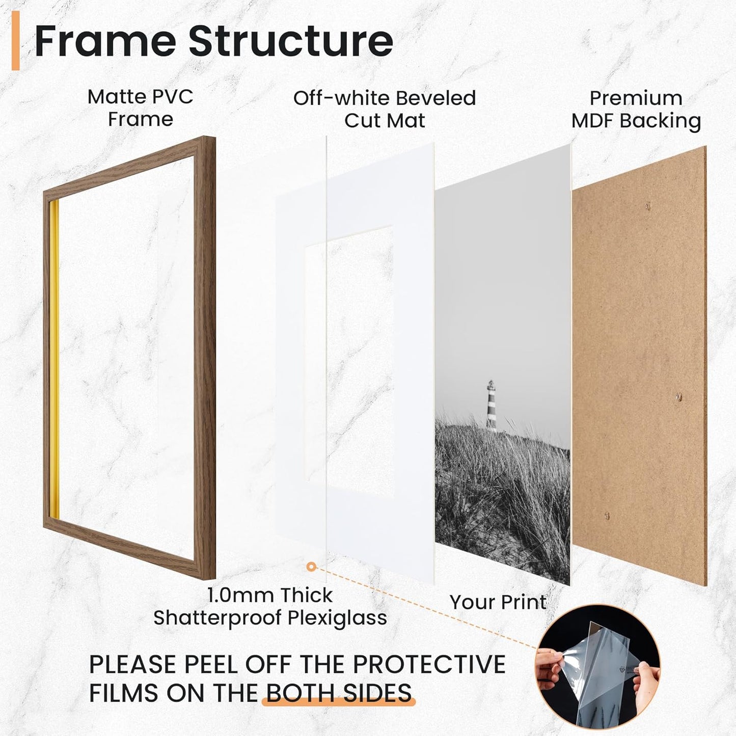 4x6 inch Picture Frame, 4x6 Photo Frames with 3.5x5 Removable Mat - High Definition Plexiglass - Vertical and Horizontal Display - Wall Hanging Frame - Walnut Color, 12 Pack