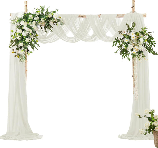 VACVELT Wedding Arch Draping Fabric, Ivory Chiffon, 1 Panel Sheer Drapes, 30 Inch x 20ft Chiffon Backdrop Curtain, Outdoor Sheer Drapery for Ceremony Party Ceiling