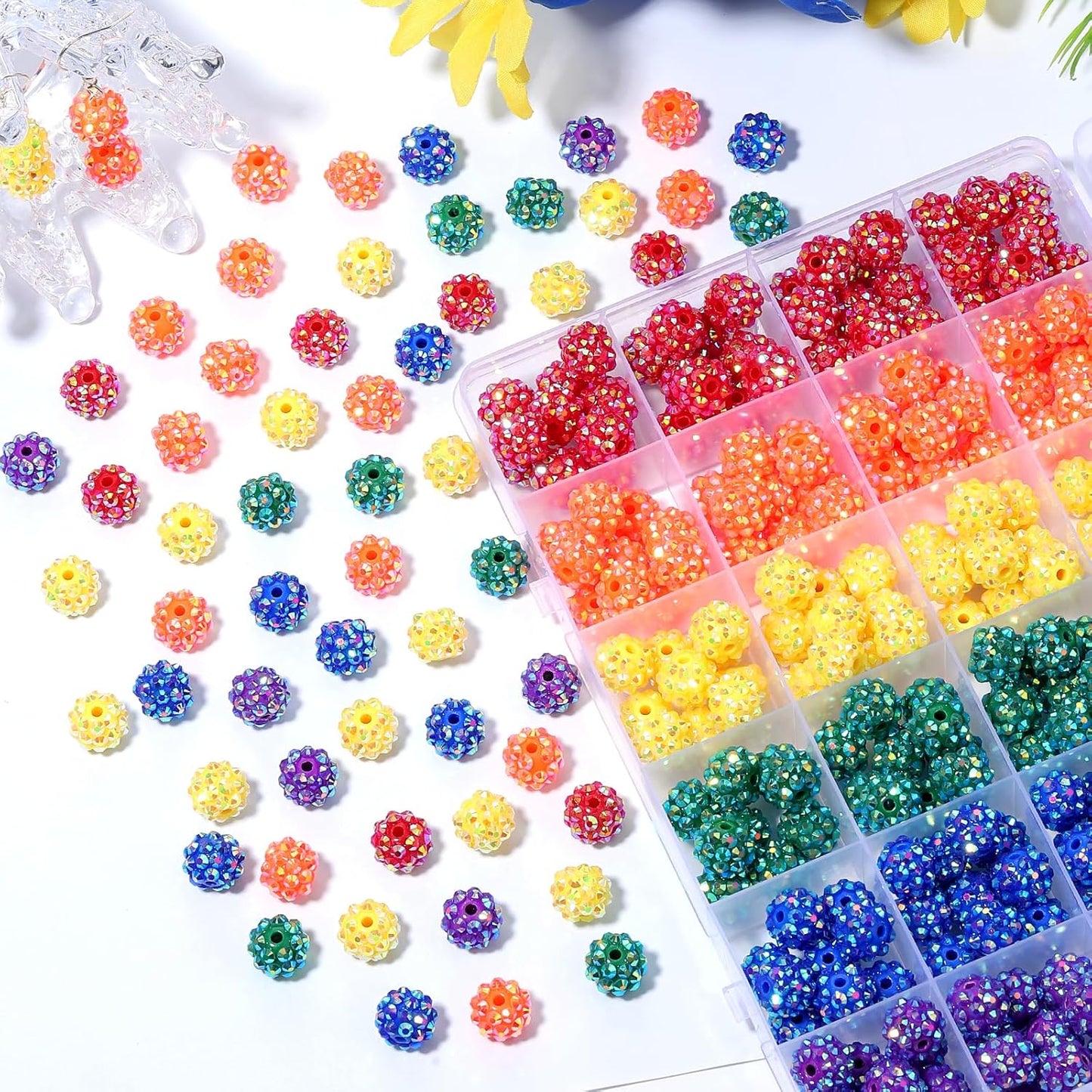 novani 240pcs 10mm Rainbow Rhinestone Beads for Jewelry Making, Resin & Clay Material, Round Shape, Loose Beads