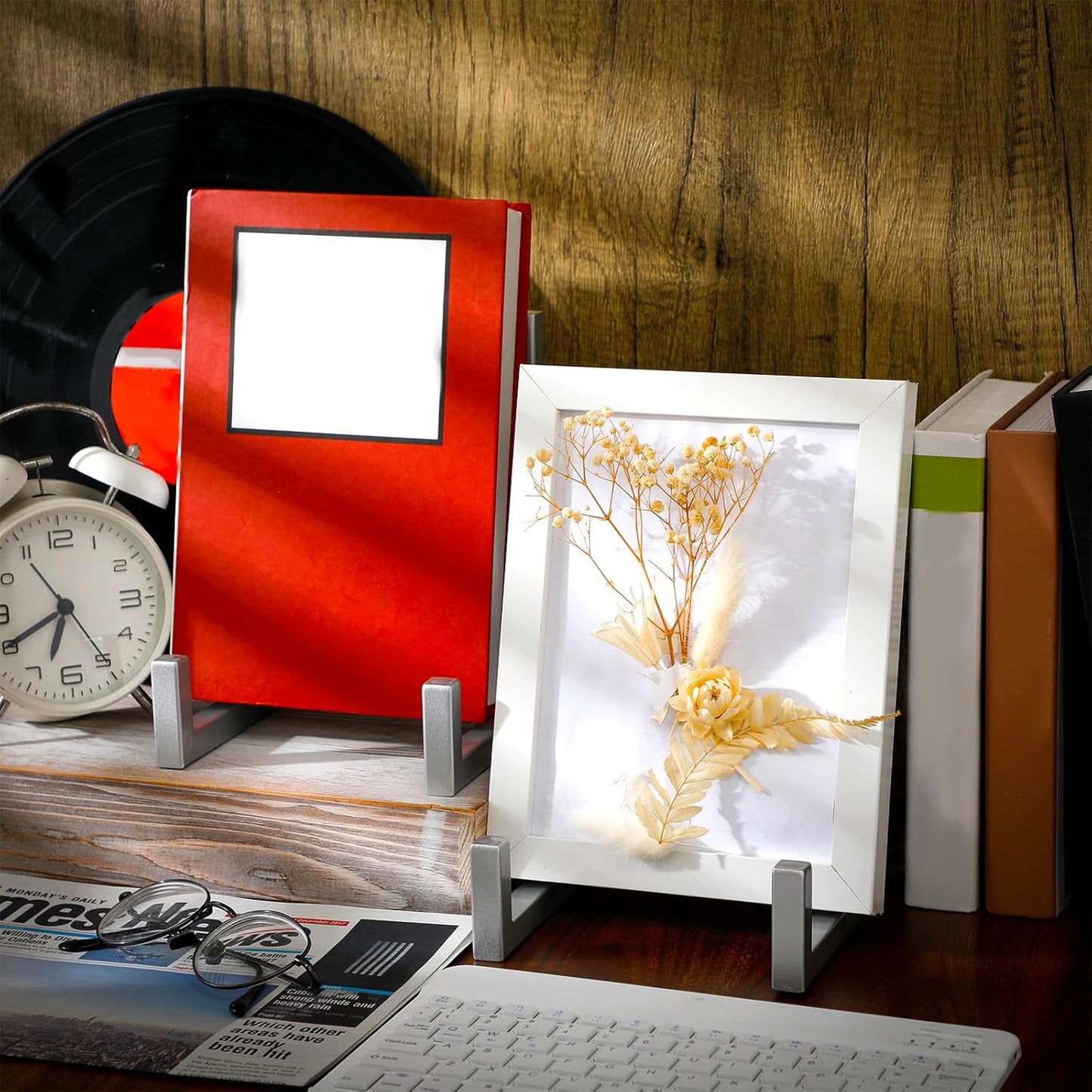 Sweetude 2 Pcs Large Plate Stands for Display Metal Frame Plate Holder Display Stand Decorative Table Top Easels for Picture, Book, Platter, Photo Easel (Silver,6 Inch)