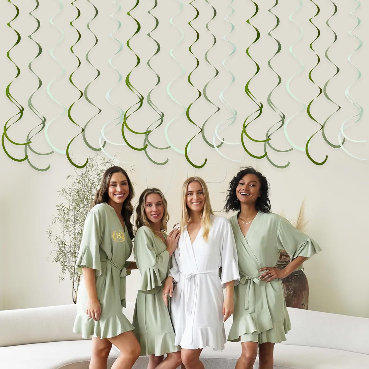 36Pcs Olive Green Hanging Swirl Decorations Ombre Sage Green Felt Swirl Streamer Spiral Ceiling Garland for Neutral Baby Shower Birthday Wedding Engagement Safari Jungle Woodland Party Supplies