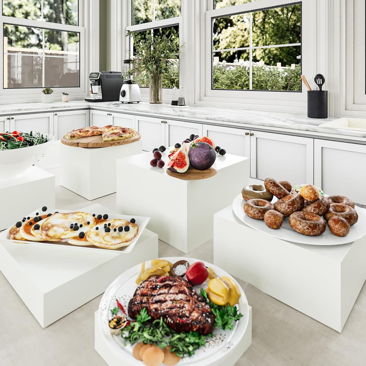 Buffet Risers, Food Risers for Buffet Table, Display Stand Shelf for Catering Dessert Collectibles Jewelry Figures Show, Acrylic Cube Display Nesting Risers with Hollow Bottoms, 6,7,8'', 3