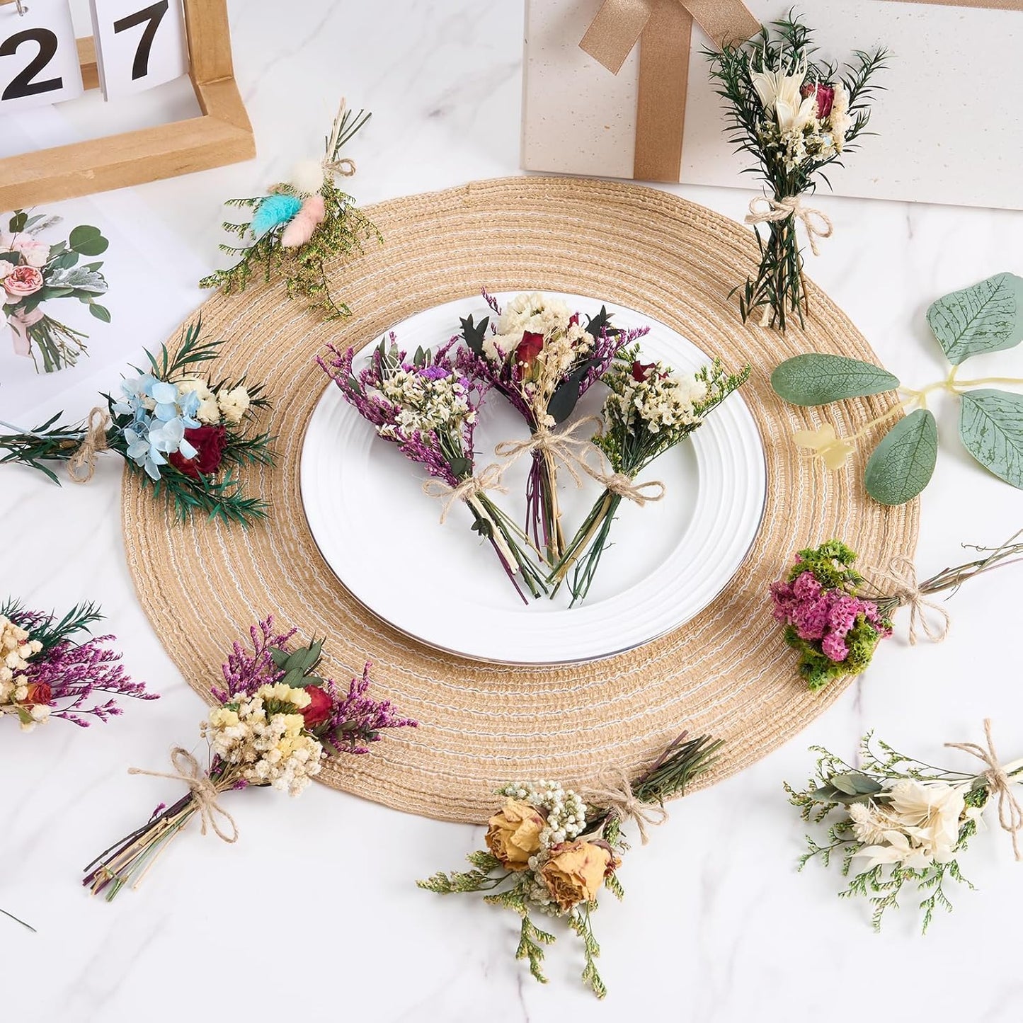 12/24 PCS Charming Dried Flowers Bouquet for Vase Various Dried Wildflowers with Stems Mini Handmade Wildflowers Natural Real Flowers Bulk Flowers Craft (Romantic Colour, 12 PCS)