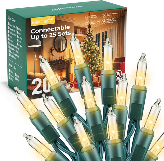 Minetom LED Clear Christmas String Lights, 200 Count 66 Feet LED Christmas Lights Bulb, Christmas Decorations Indoor, White Christma Tree Lights for Indoor Outdoor Xmas Wedding Party Festival