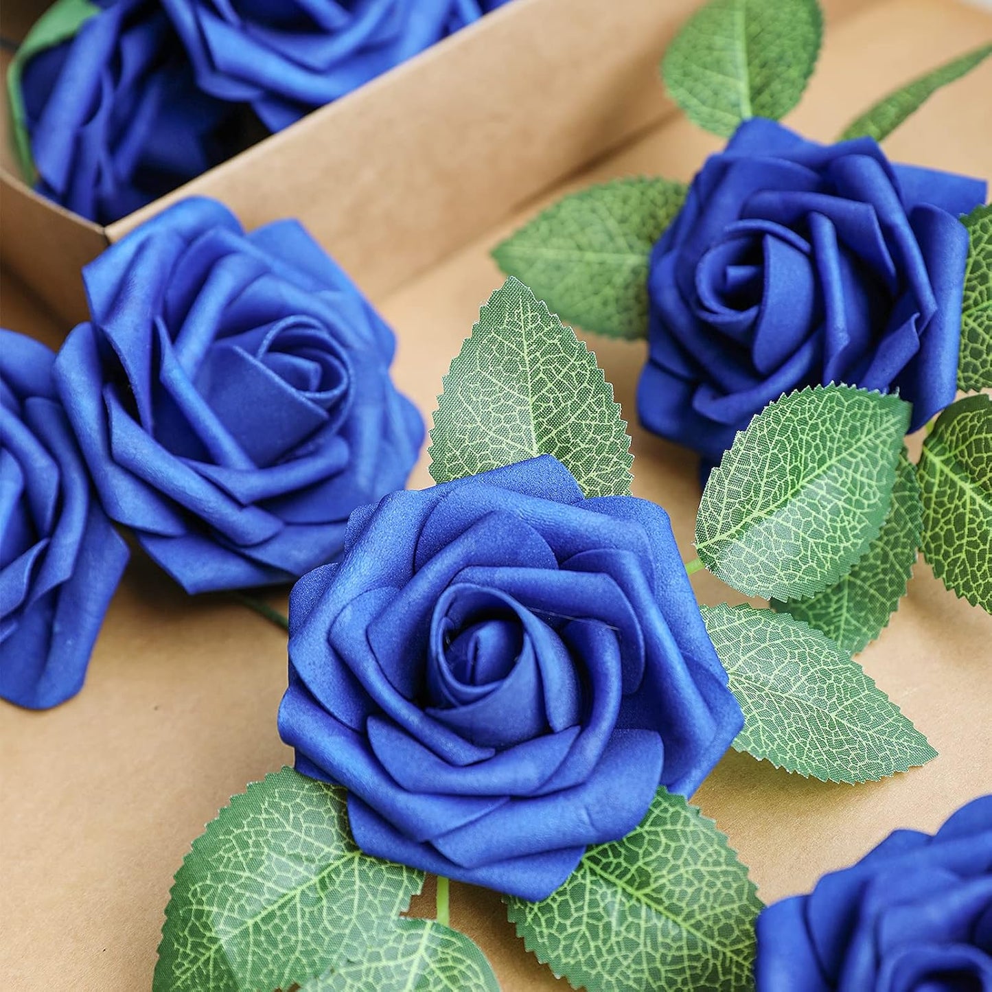 AmyHomie Artificial Flower Royal Blue Rose 25pcs Real Looking Fake Roses w/Stem for DIY Wedding Bouquets Centerpieces Arrangements Party Baby Shower Home Decorations