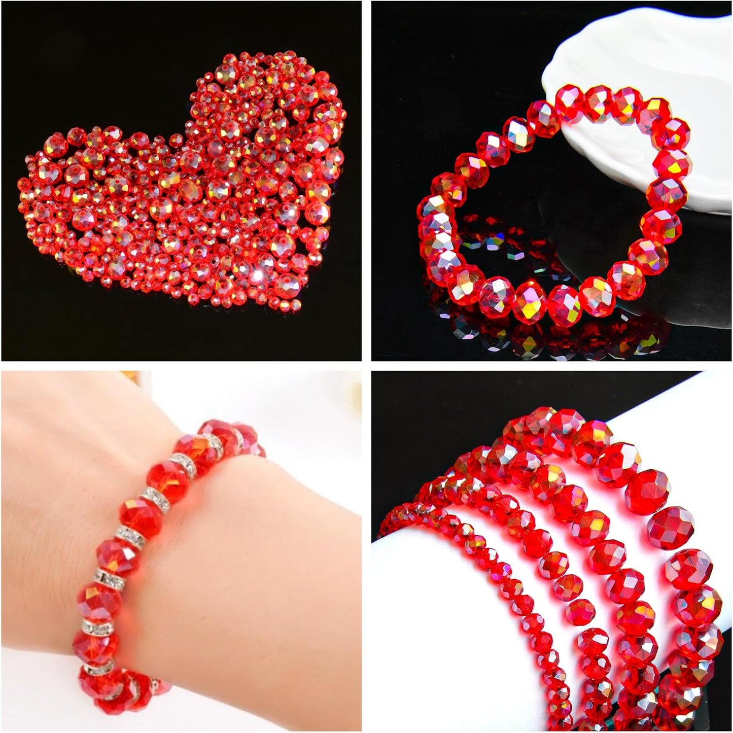 500Pcs 6mm Crystal Glass Beads for Jewelry Making Beads for Bracelets Necklace Pendants Making Supplies(Red)