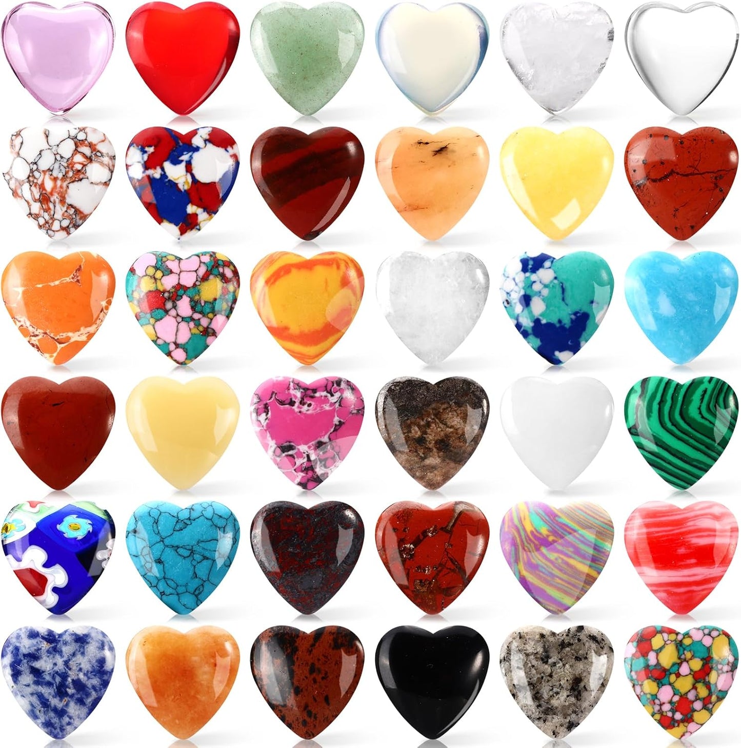 100PCS Worry Stones Heart Shape Healing Crystals, Anxiety Crystal Bulk 0.8 Inch Gem Stones Rocks Crystals Natural Cute Pocket Meditation Heart Beads Wholesale Set Gifts
