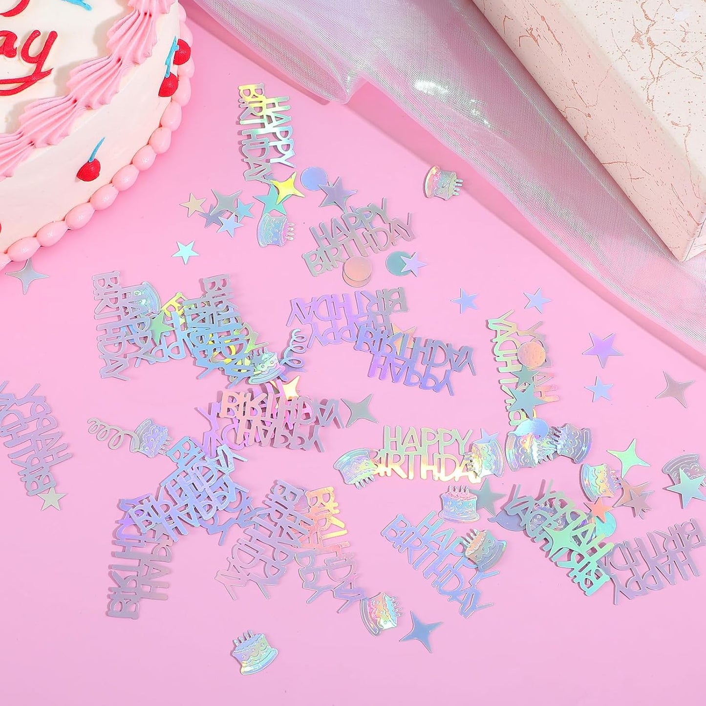 1000pcs Happy Birthday Confetti, Iridescent Party Confetti Metallic Glitter Birthday Table Scatter Decorations Party Confetti for DIY Crafts Festive Table Decoration
