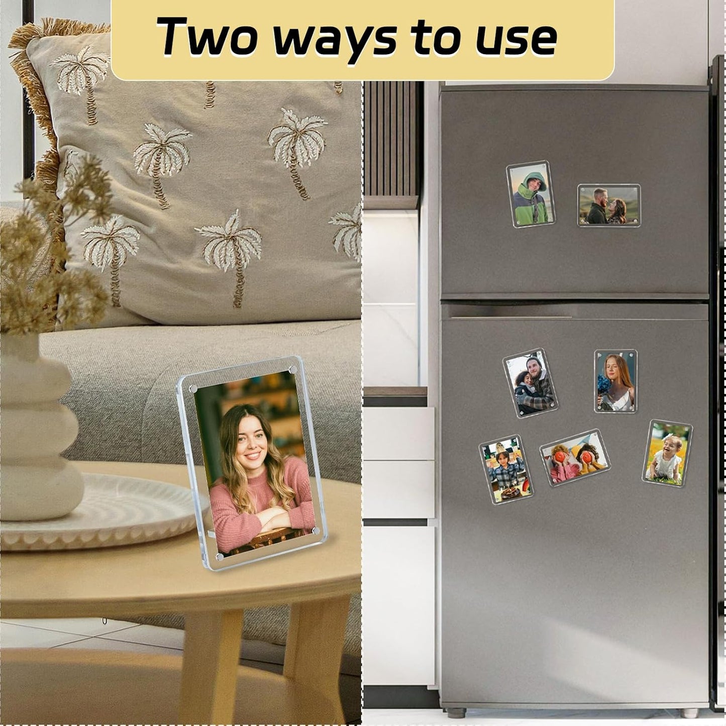 6 Pack Acrylic Magnetic Picture Frames 3x5, Refrigerator and Desktop Photo Frames Combine, Vertical and Horizontal Clear Display for Desk/Fridge for Home/Party/Wedding