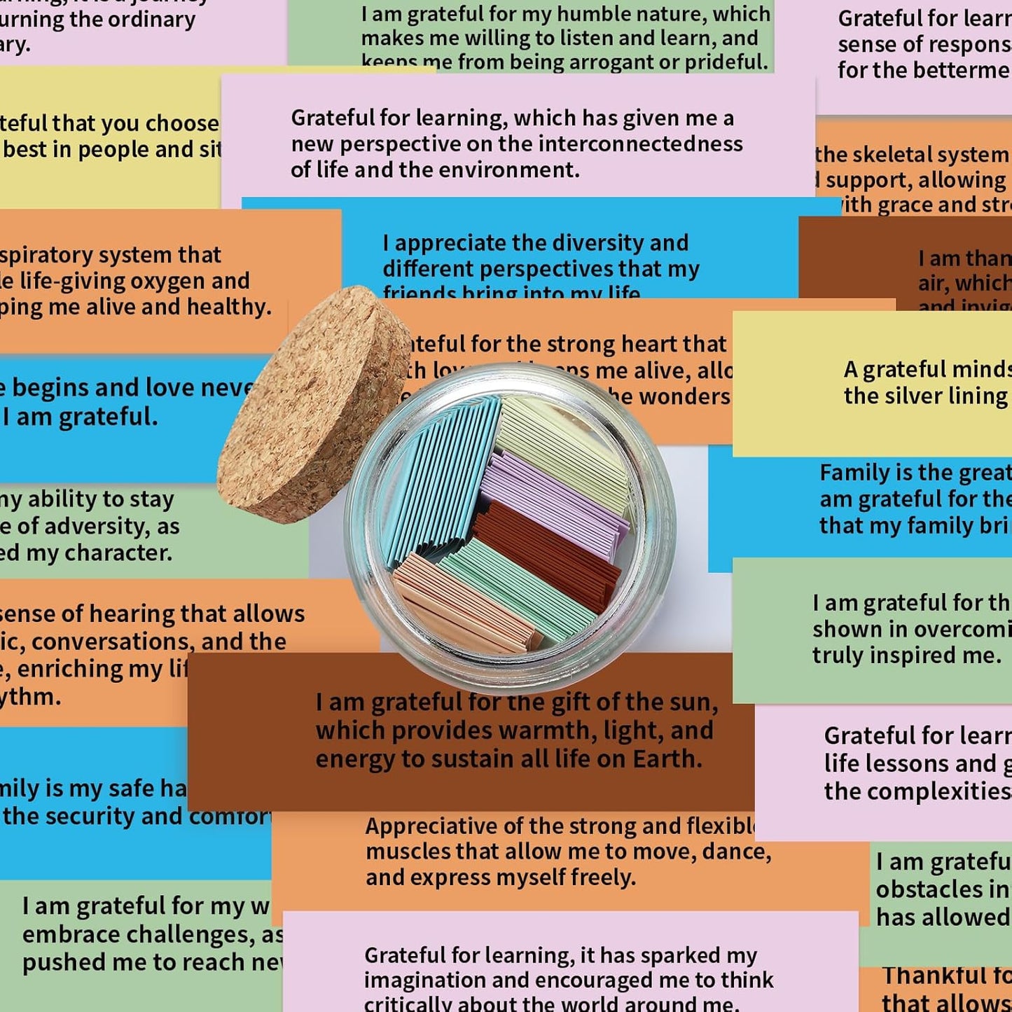 Gratitude Quotes Jar with 90 Colorful Notes, Daily Gratitude Affirmations for Thankfulness, Thanksgiving Thank You Gifts, Graduation Fathers Gifts for Dad Father Man Women Female Friends