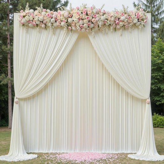 20ft x 15ft Ivory Wrinkle Free Backdrop Curtains for Parties,Silky Polyester Fabric Wedding Ceiling Drapes, 4 Panels 15ft Photo Back Drop Drapes for Baby Shower Photography Stage Background Cloth
