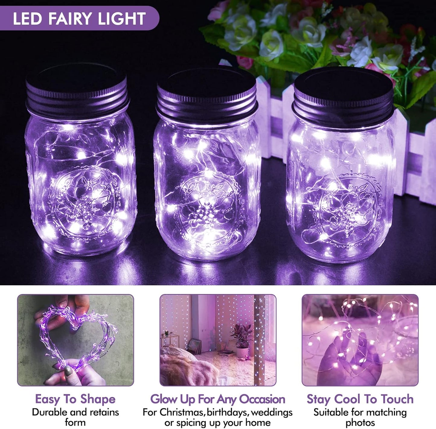 12 Pack Fairy Lights Battery Operated String Lights，7FT 20LED Waterproof Silver Wire Christmas Lights Outdoor,Firefly Mini Lights for Bedroom Party Birthday Wedding Home Decor