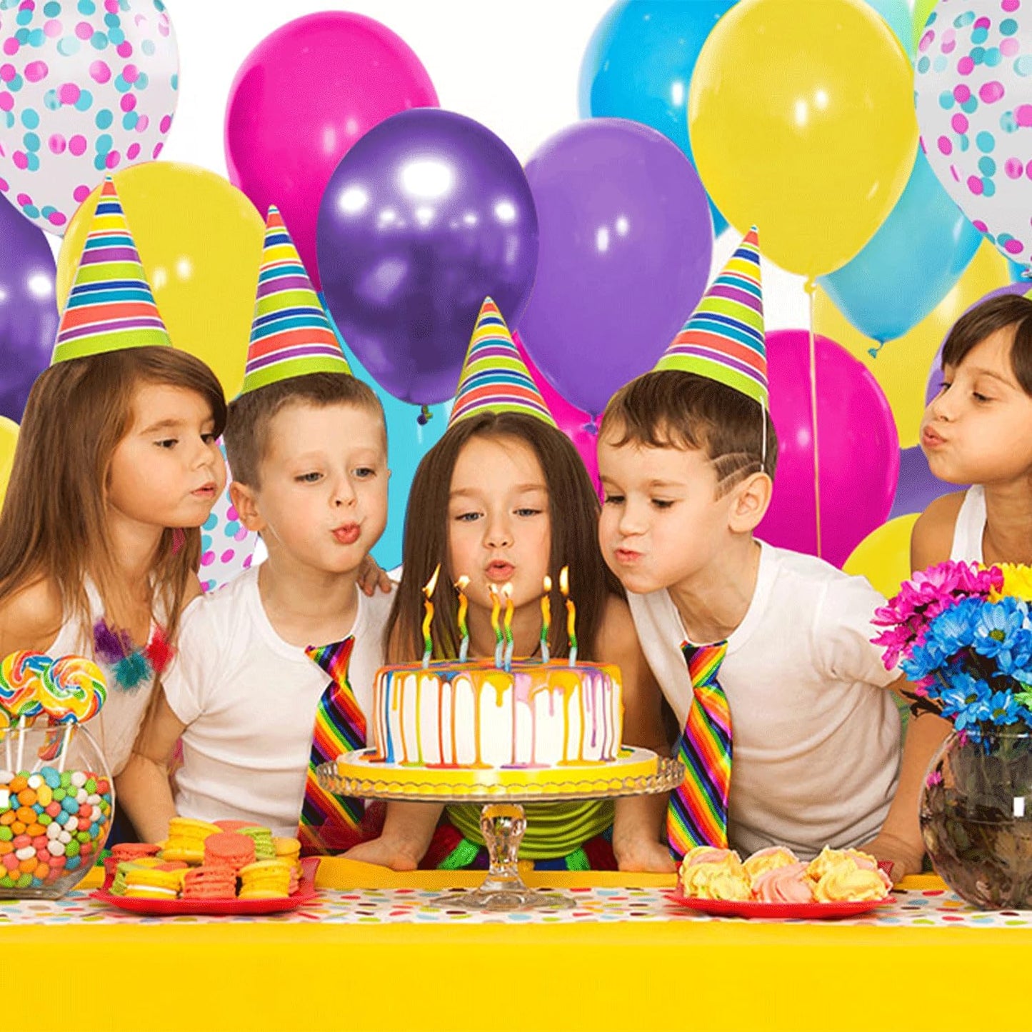 Pink Blue Purple Balloons, 50 Pcs 12 Inches Hot Pink Metallic Purple Teal Yellow Balloons Confetti Balloons for Birthday Kids Theme Decoration Brida Shower Engagement Party Supplies