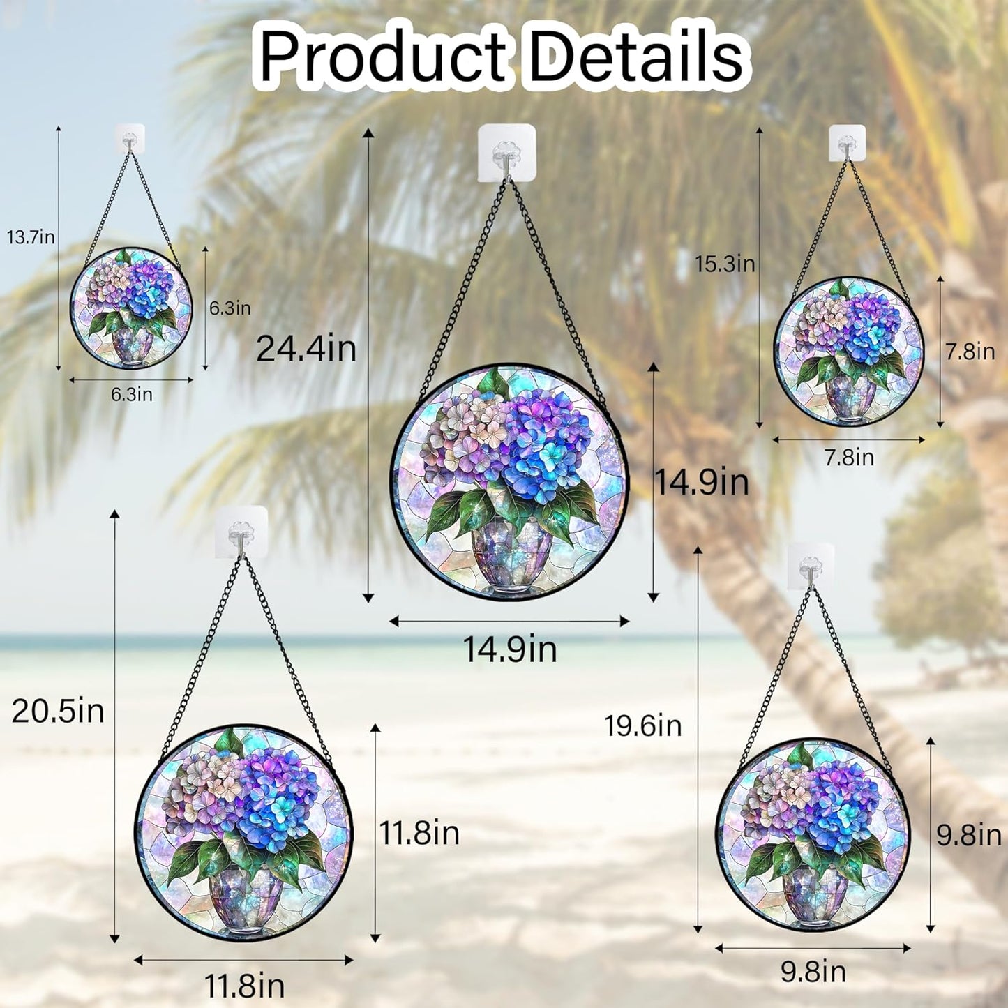 Stained Glass Window Hanging, Blue Purple Hydrangea Flowerpot Suncatcher for Doors Home Sun Catchers Decoration and Christmas, Mother's Day Birthday Gifts for Women, Men, and Mom 14.9 in