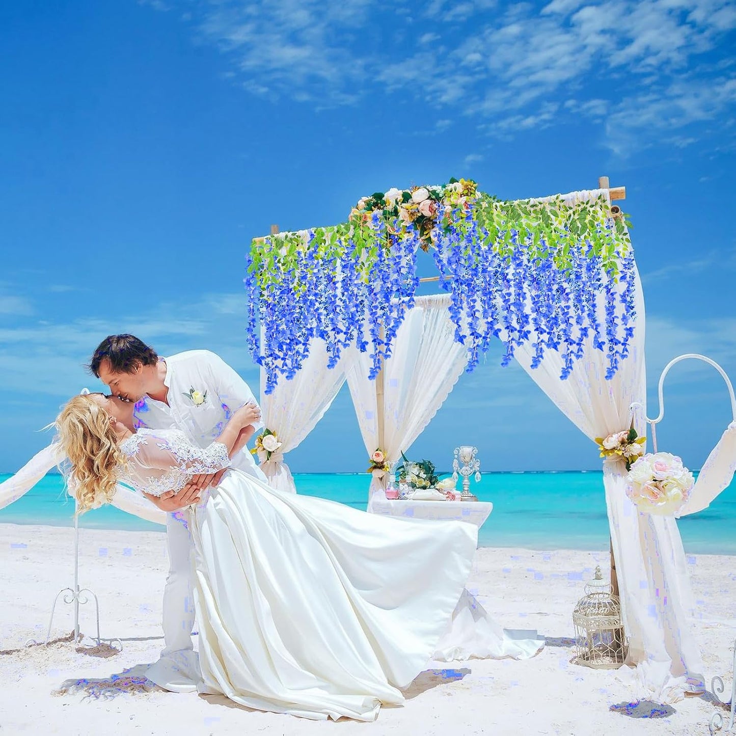 5 Pack Royal Blue Wisteria Hanging Flowers, 3.44 Ft Fake Hanging Flowers, Artificial Wisteria Garland Vines for Wedding Room Backdrop Outdoor Patio Garden Decoration