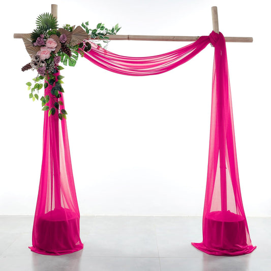 VDS Pack of 1 Panel (30 Inch X 40 Feet) Wedding Arch Draping Fabric Sheer Chiffon Fabric Drapery for Wedding Ceremony Reception Swag Backdrop Canopy Chuppah ARBO Altars Decoration (Hot Pink)