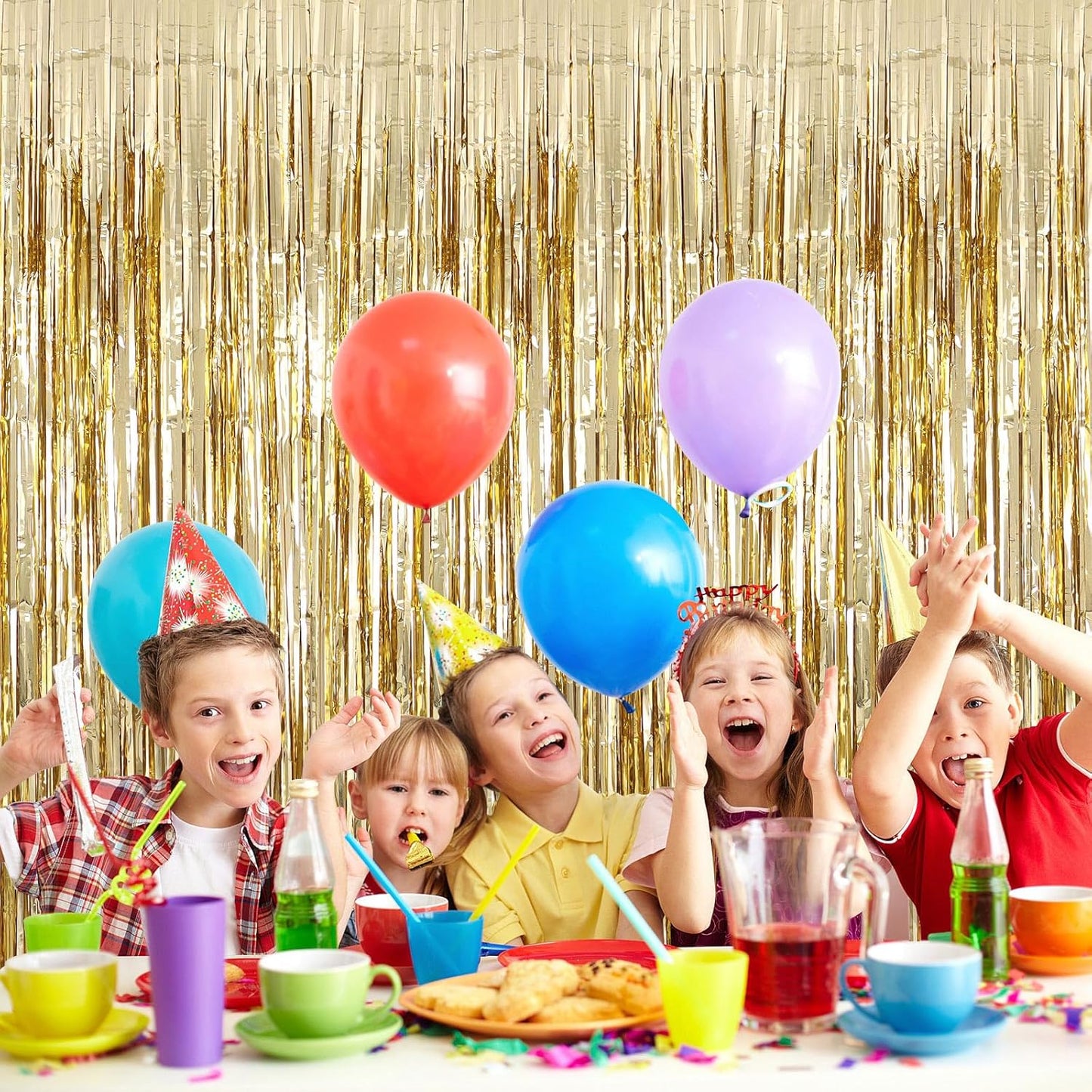 2 Pack Champagne Fringe Curtains Foil Shiny Fringe Backdrop Tinsel Door Streamers Foil Curtains for Birthday Wedding Engagement Bridal Shower Celebration Party Decorations Large