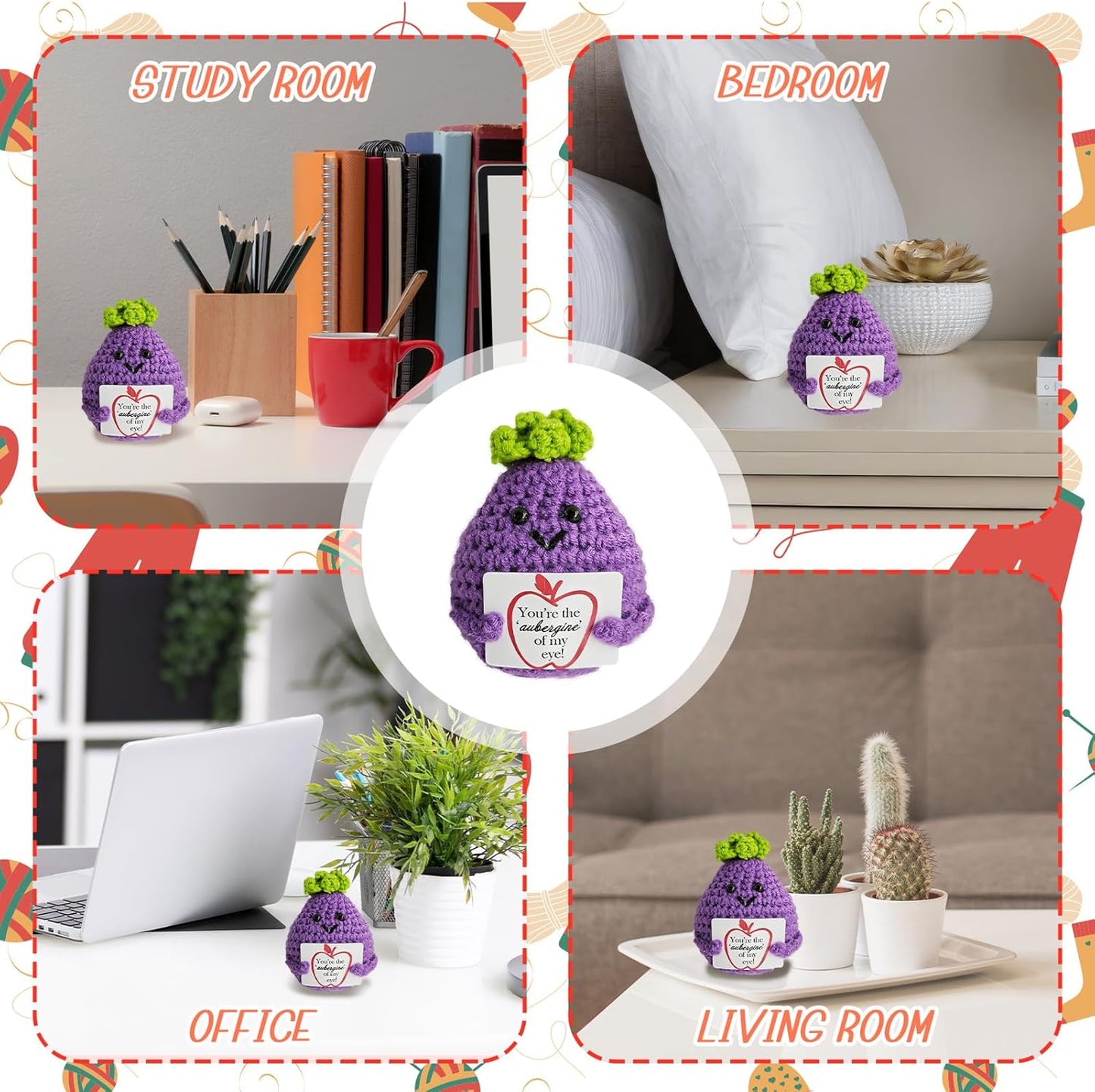 Emotional Support Crochet,Positive Crochet Eggplant-You're The Aubergine of My Eye,Handmade Crochets Eggplant Birthday Gift for Friend,Besties,Brother,Customized Graduation Gift,Funny Stuff