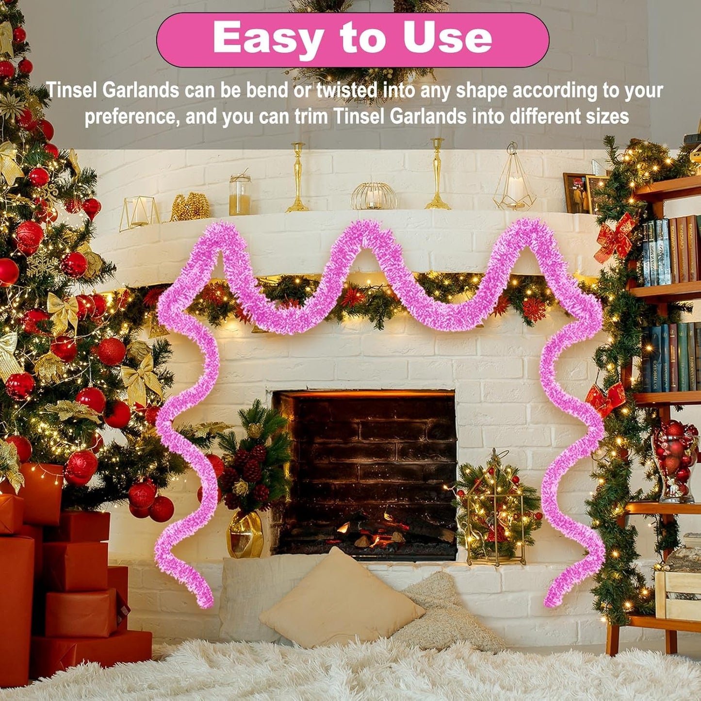 50 Feet Christmas Foil Fringe Banner Metallic Tassle Garland Metallic Backdrop Parade Floats Shiny Hanging Ceiling, Valentine's, Wedding, New Year Party Decorations(2" x 50', Macaron Pink)